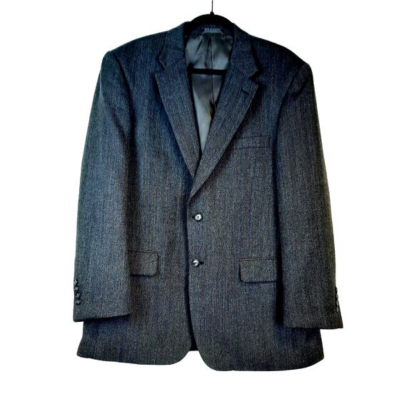 SADDLEBRED‎ MEN'S SIZE 44 R 2 BUTTON JACKET BLAZER 100% LAMBS WOOL BLACK GRAY - Picture 1 of 10